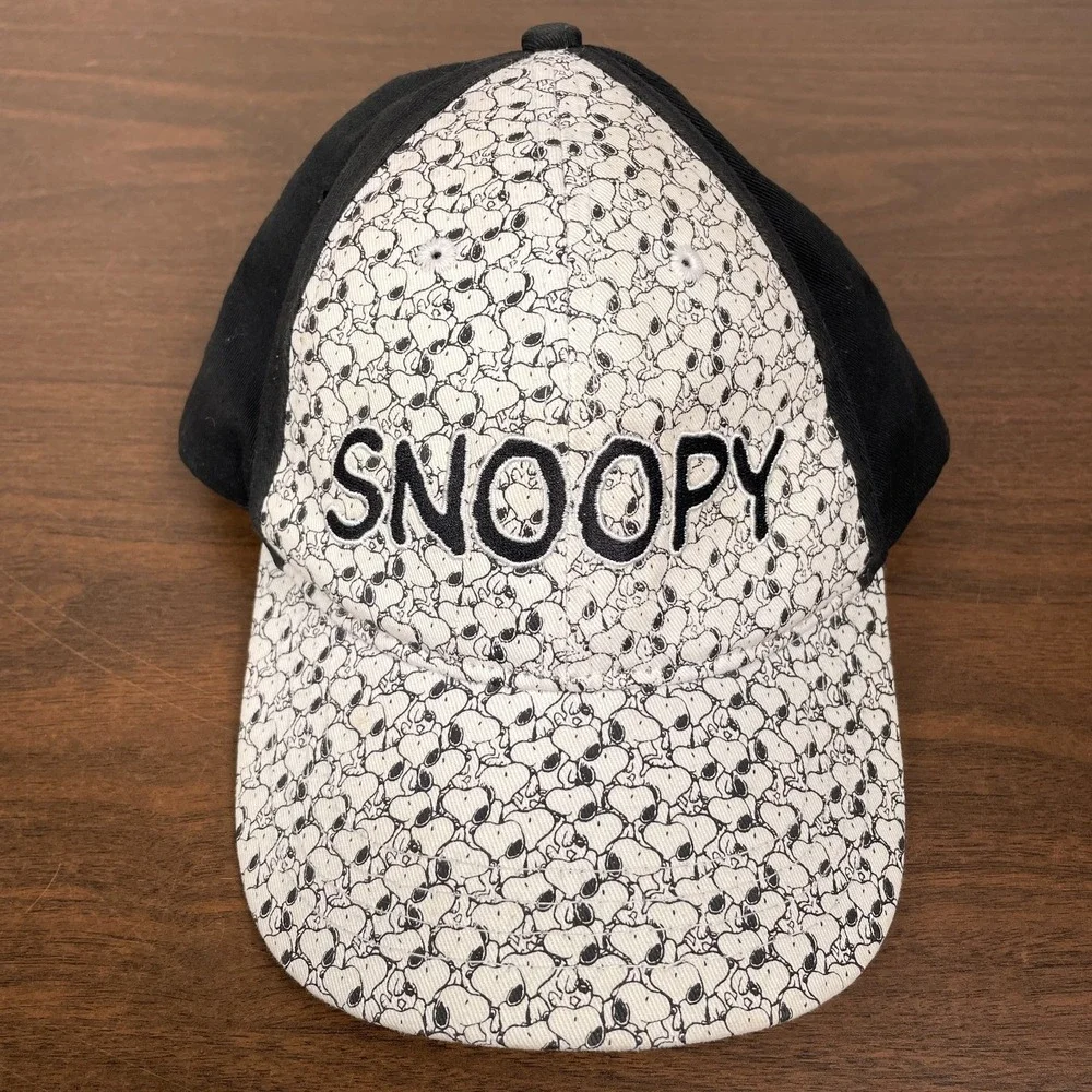 Vintage Snoopy Hat Knott's Cedar Fair Strapback All Over Graphic Peanuts Cap